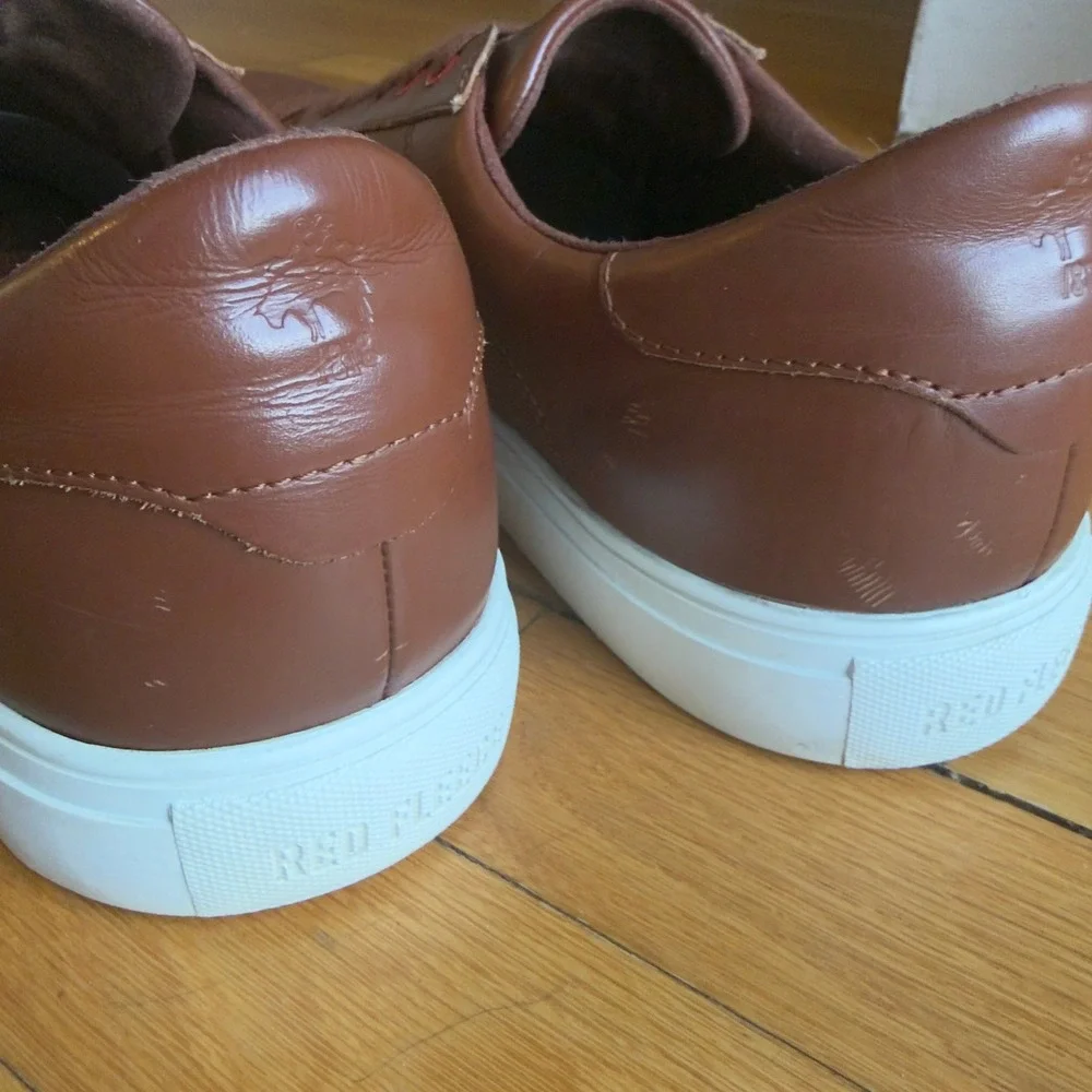 Brooks‎ Brothers Red Fleece Mens Cognac Brown Leather Low Top Sneakers Shoes